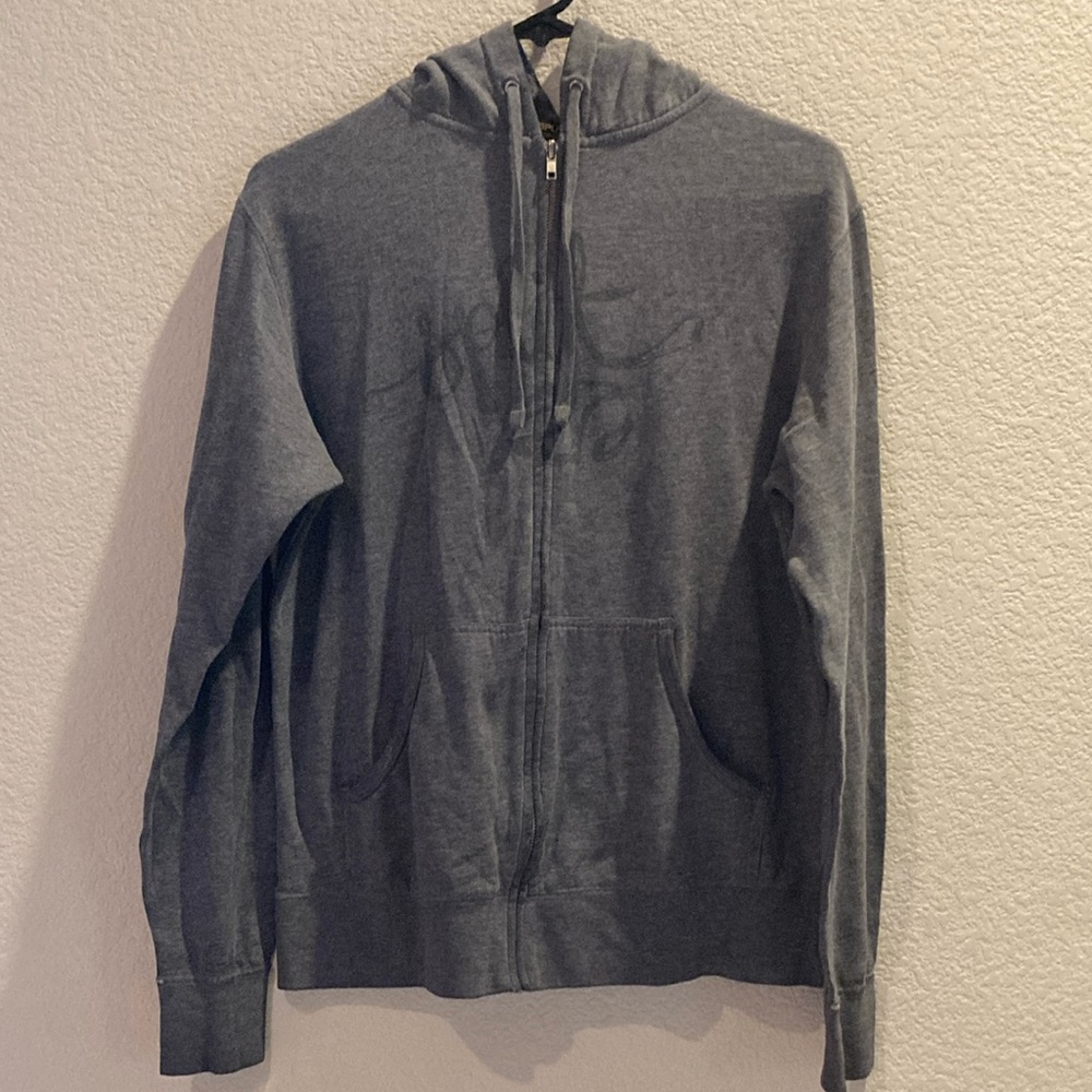 SPLIT Gray Zip Up Sweater with Hood and Long Sleeves